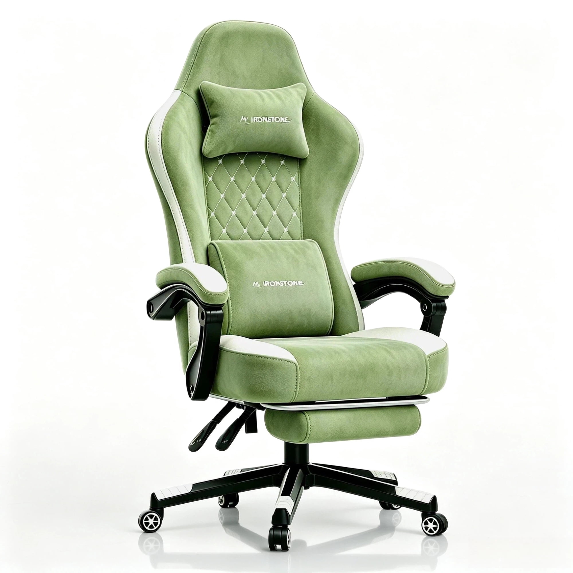 Mr IRONSTONE Fabric Gaming Chair with Massage, Breathable Ergonomic PC Desk Chair with Footrest and Quiet Casters, Green