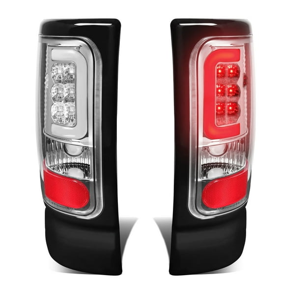 DNA Motoring For 94-02 Dodge Ram 1500 2500 3500 LED C-Tube Tail Light Brake Lamps Pair Chrome