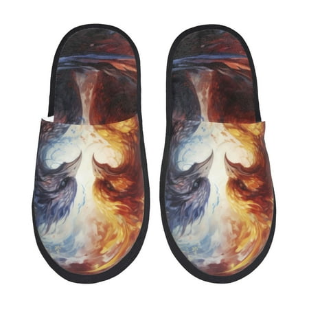 Balery Red And White Fire Bird Slient Indoor Furry Fleece Comfort House Shoes Soft Non-Slip Home Shoes Cotton slippers House Slippers-- Medium