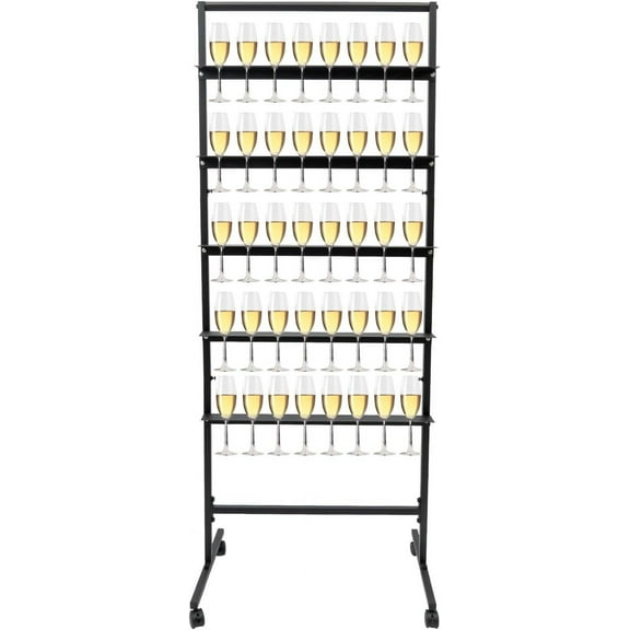 Miumaeov Champagne Wall Holder for Party, 5 Tier Champagne Wall Stand with Swivel Casters, 40 Wine Glass Champagne Wall for Champagne Cups at Weddings, Birthday Parties