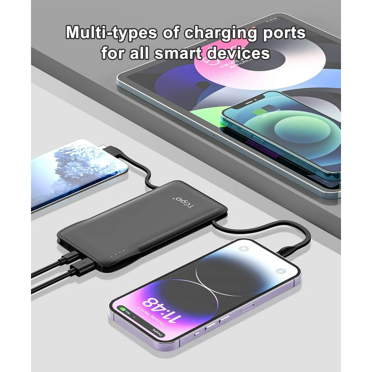  Paquetes de baterías externas para teléfono celular TG90  10000mAh Banco de energía con cable Lightning integrado, cargador portátil  de batería compatible con iPhone Android Phone Power Packs : Celulares y  Accesorios