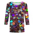 thumbnail image 4 of Sequins Tops Womens Fashion 3/4 Sleeve Tshirts Plus Size BlingBling Print Crewneck Tees Casual Top, 4 of 5