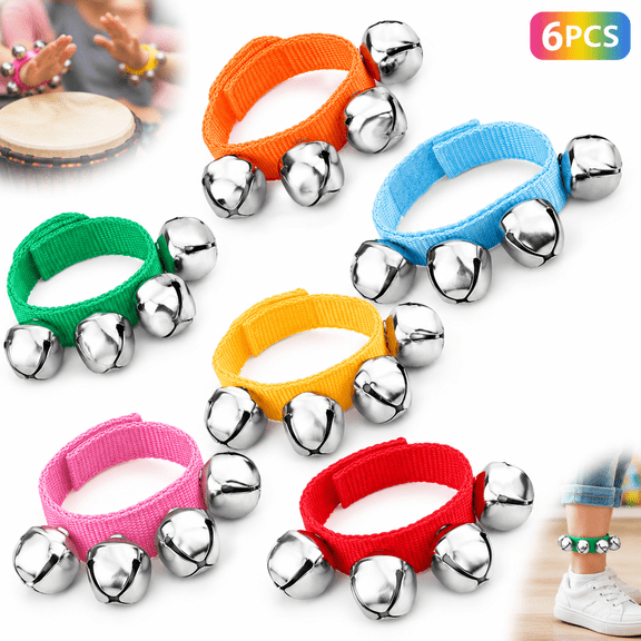 Emlimny 6 PCS Percussion Instruments, Wrist Bells Jingle Bells Musical Rhythm Toys,Music Bells Instrument Jingle Bell Bracelet, Ankle Bells Percussion Party