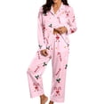 thumbnail image 2 of FASHOFT Christmas Pajamas for Women Set Silk Satin Xmas Print Button up Shirts and Pants 2 Piece Christmas Pjs Soft Holiday Long Sleeve Sleepwear Loungewear L, 2 of 5