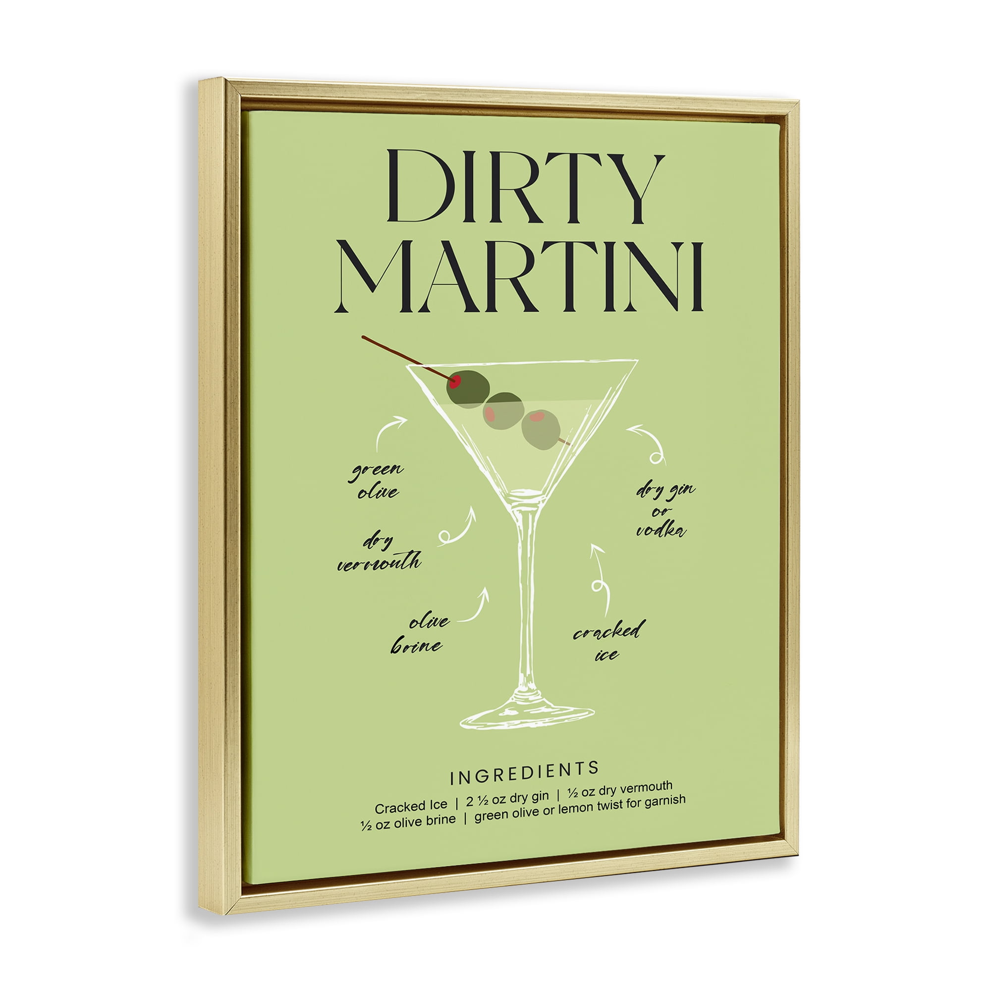 Stupell Industries Dirty Martini Green Recipe Gold Framed Floater Canvas Wall Art, design by Lettered and Lined