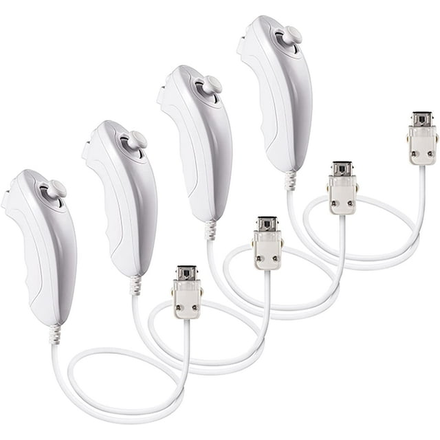 Lot de 4 Manettes Wii Nunchuck, Manettes FYBTO Nunchuk de Remplacement Télécommande Joystick Manette Compatible avec Console Wii Wii U (Blanc)