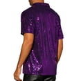 thumbnail image 3 of INSPIRE CHIC Sequin Polo for Men's Sparkle Short Sleeves Club Party Shiny Golf Shirts 2XL Purple, 3 of 6