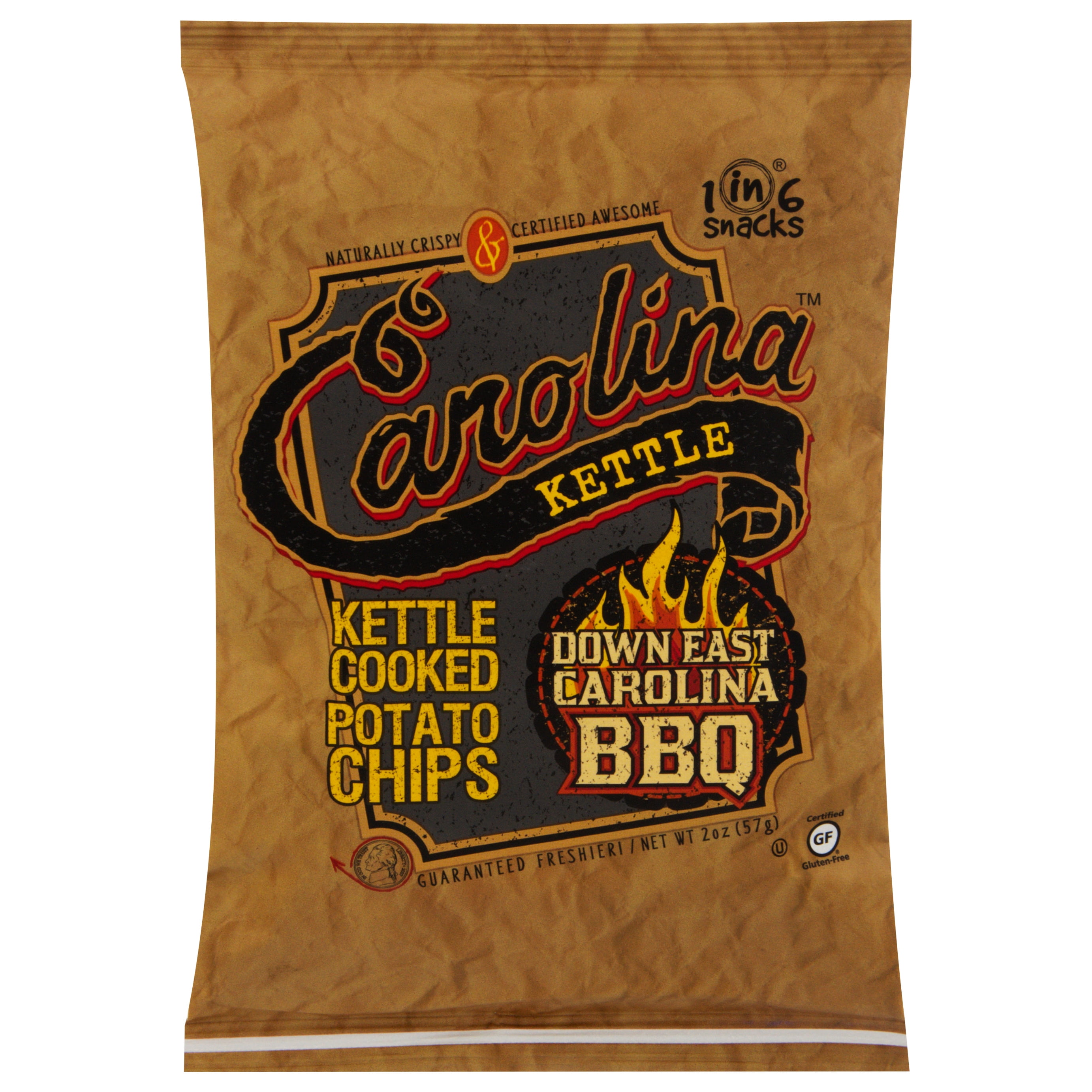 1 in 6 Snacks 9023907 2 oz Bagged Carolina Down East BBQ Potato Chips - Case of 20