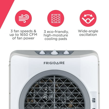 NewAir - Frigidaire Indoor and Outdoor Evaporative Cooler, 1650 CFM with Oversized 10.6 Gallon Water Tank and Easy-Glide Casters - White