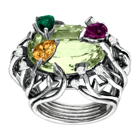 - Cristina Sabatini Natural Amethyst, Citrine & Diopside Iris Blossom Ring in Sterling Silver