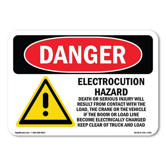 SignMission OS-DS-A-1824-L-1763 18 x 24 in. OSHA Danger Sign - Electrocution Hazard Crane