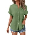 thumbnail image 4 of TODOZO Button Down Shirts for Women Blouses Casual Loose Fit Tunic Womens Blouses Casual Tops Batwing Sleeve Pocket Patched Shirt Casual Work T Shirts Double Layer Wrinkled Fabric, 4 of 9