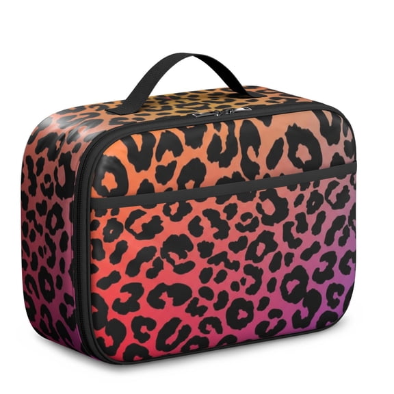 Black and Pink Leopard Print Insulated Lunch Bag Teens,Bento School Lunch Bag for Teens for Work,Picnic or Travel 10.6x7.7x4.3 Inches,12 Can Capacity