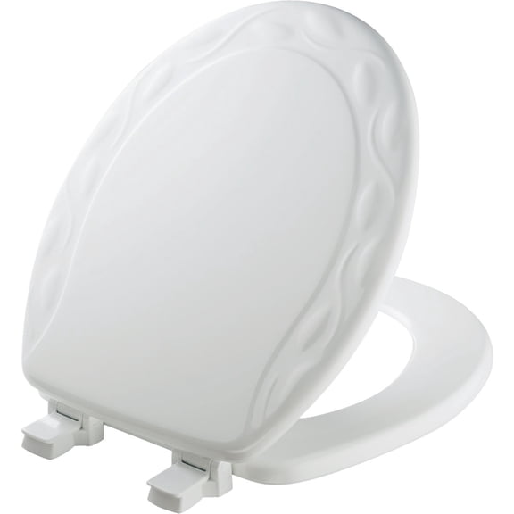 Mayfair Sculptured Ivy Round Toilet Seat - Easy to Clean, Durable Wood - White — Residential Use, Standard Application