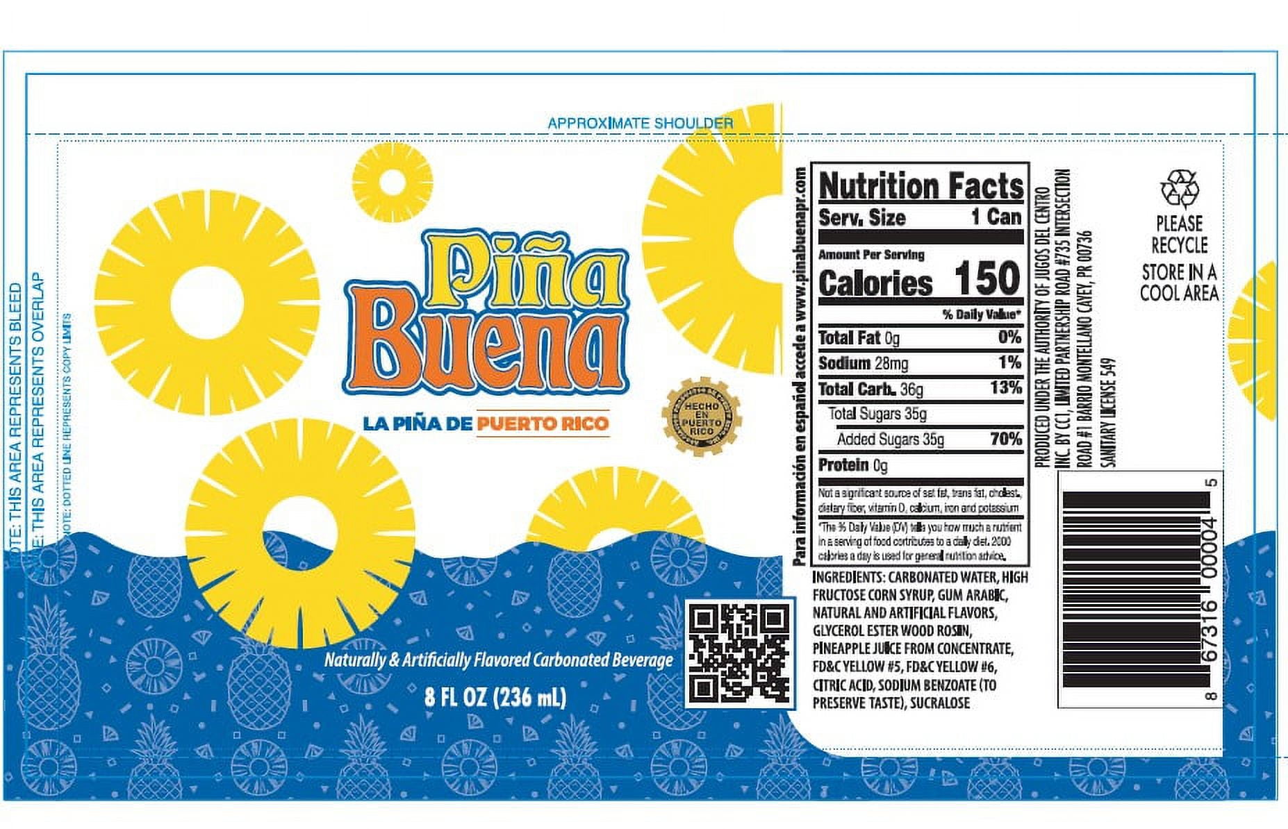 Pina Buena, Pineapple Soda Pop 8  fl oz Aluminum Can, Allergens Free