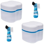 2 Pack Denture Cups Bath Denture Case,Denture Brush Retainer Case,Dentures Container with Basket Denture Holder for Travel,Retainer Cleaning Case Blue