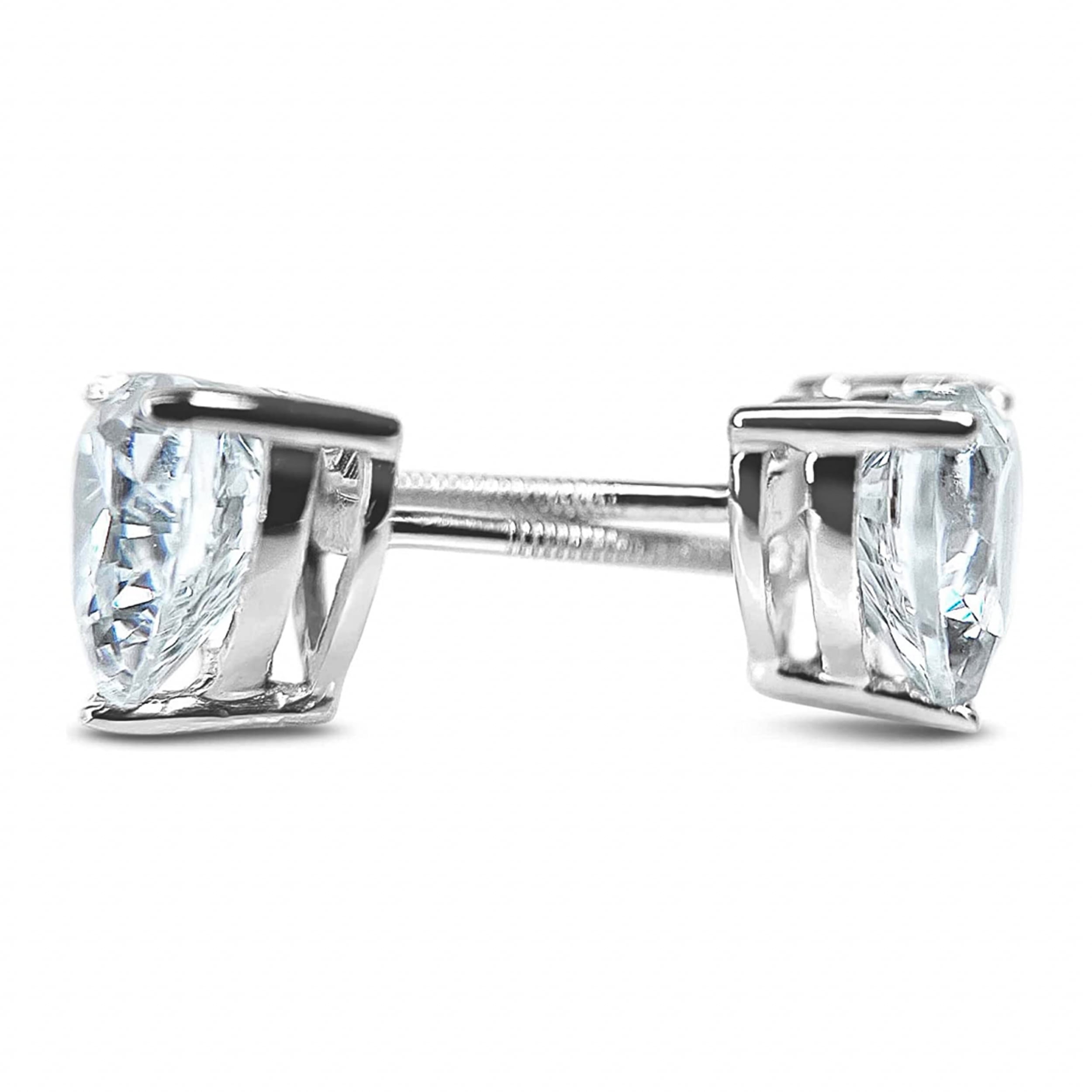 White Gold 925 Sterling Silver Heart Shaped Women's Screw Back Cz Stud Earrings