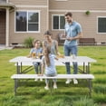 thumbnail image 4 of ZENSTYLE Camping Table Set 6ft Folding Plastic Table with 2 pcs Portable Benches Indoor Outdoor HDPE, White, 4 of 9