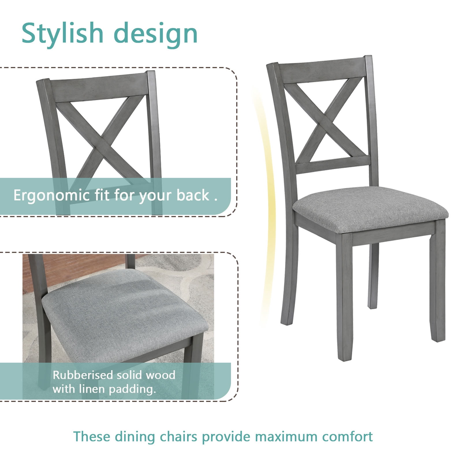 MAYEERTY 5-Piece Wooden Dining Table and Chairs Set for 4, Upholstered Dining Set with Water-Oil Resistant Tabletop for Kitchen Dining Room