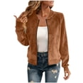 thumbnail image 2 of Teylalorva Women's Outerwear Coat Zip Up Bomber Jacket Casual Windbreaker with Pockets Daily Wear Coffee Size XL, 2 of 9