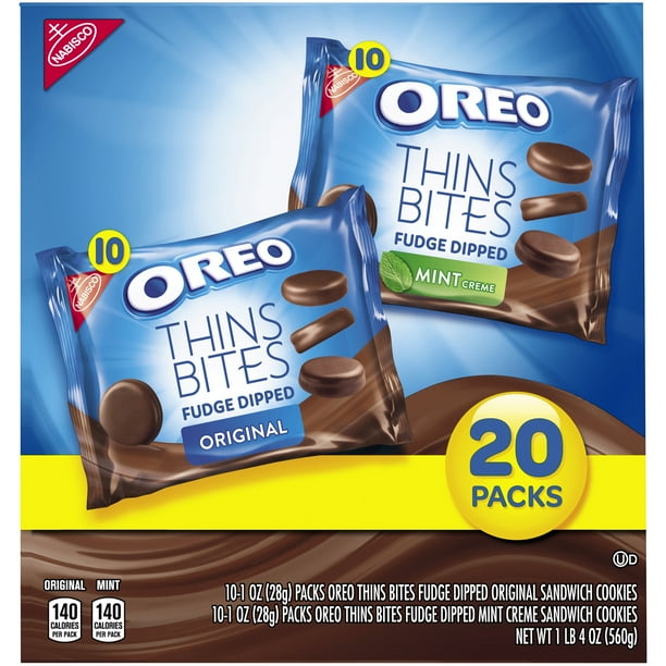 OREO Thins Bites Fudge Dipped Original & Mint Flavored Creme Sandwich