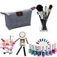 thumbnail image 2 of Bolsas de cosméticos con rayas de nailon paquete de maquillaje plegable con forma de bola de masa hervida para mujeres y niñas Sywqhk Cuidado Belleza, 2 of 6