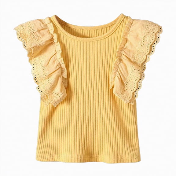 TOWED22 Girls Graphic Short Sleeve T Shirts Kids Summer Oversized Tops Casual Crewneck Tees 5-14 Years(Yellow,6-7 Y)