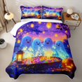 thumbnail image 2 of Homewish Cartoon Halloween Ghost Quilt King,Candy Lantern Pumpkin Print King Coverlet Set,Purple Teal Orange,3-Piece, 2 of 7