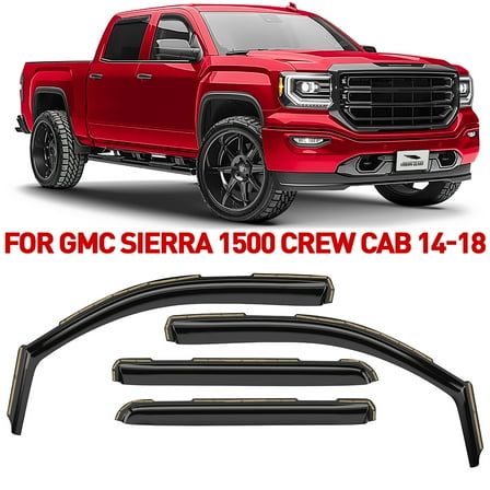 Voron Glass in-Channel Extra Durable Rain Guards for GMC Sierra 2014-2018 Crew Cab, Window Deflectors, Vent Window Visors, 4 Pieces - 200906