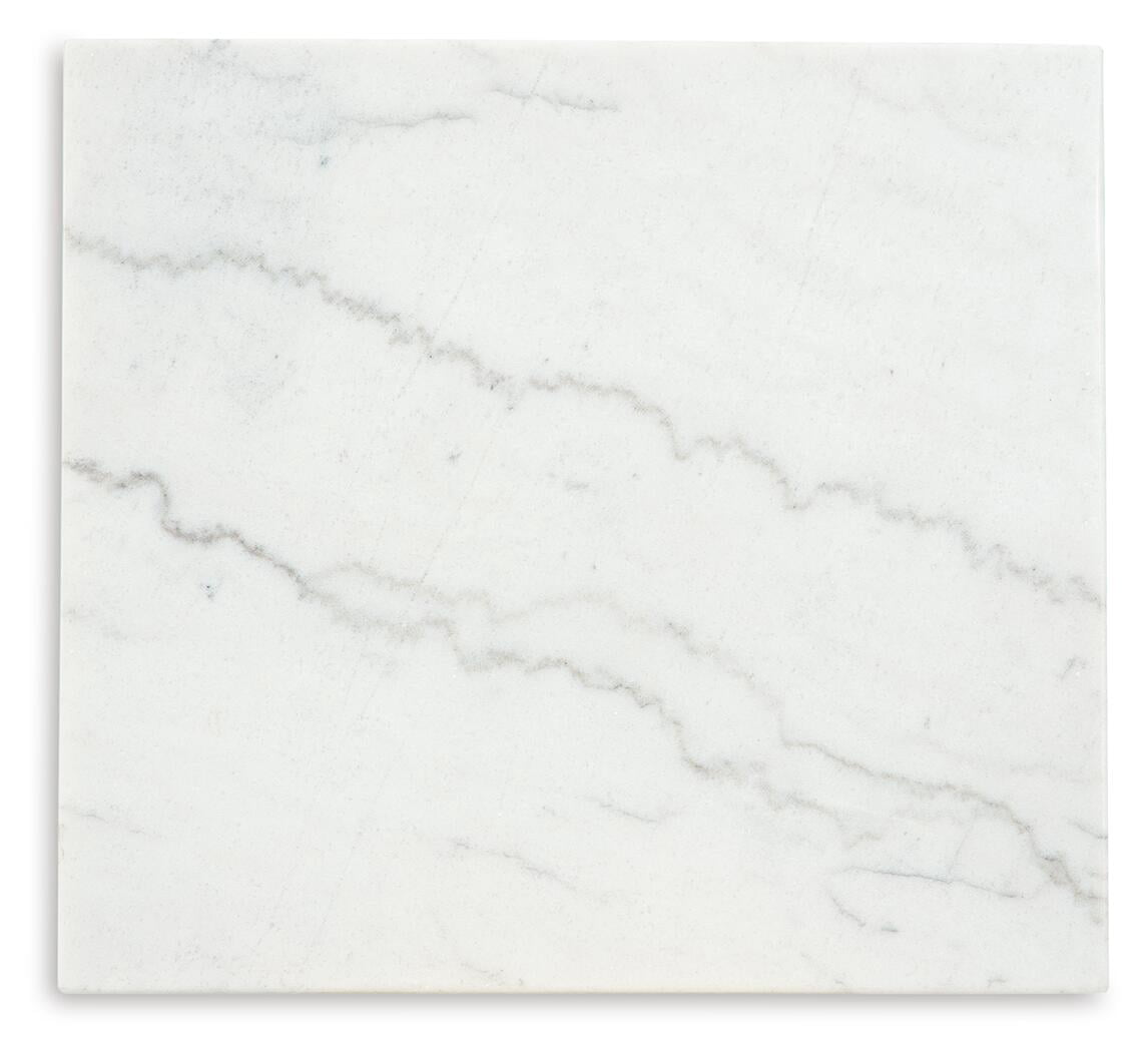 Signature Design by Ashley Burkhaus Traditional End Table with Marble Tabletop, Dark Brown & White