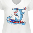 thumbnail image 4 of Inktastic Fourth of July Shark Surfing Women's Plus Size V-Neck T-Shirt, 4 of 5