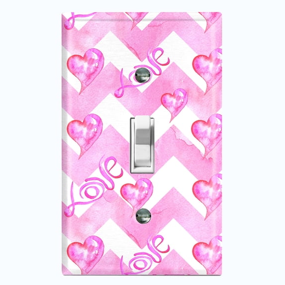 Metal Light Switch Plate Cover Pink Chevron Love Hearts LOV011