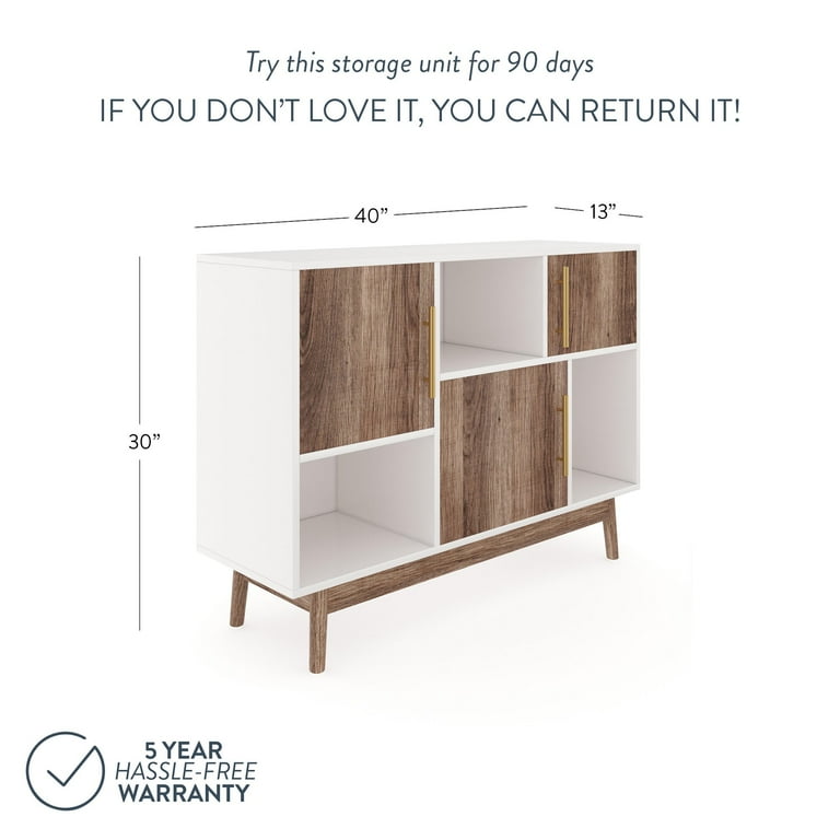 Nathan james ellipse white cube storage cheap with display shelves and brown cabinet doors