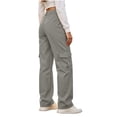 thumbnail image 6 of Sunnin Women Solid Color Button Elastic Waist Cargo Pants Casual Loose Hiking Lounge Pants with Pockets, 6 of 8