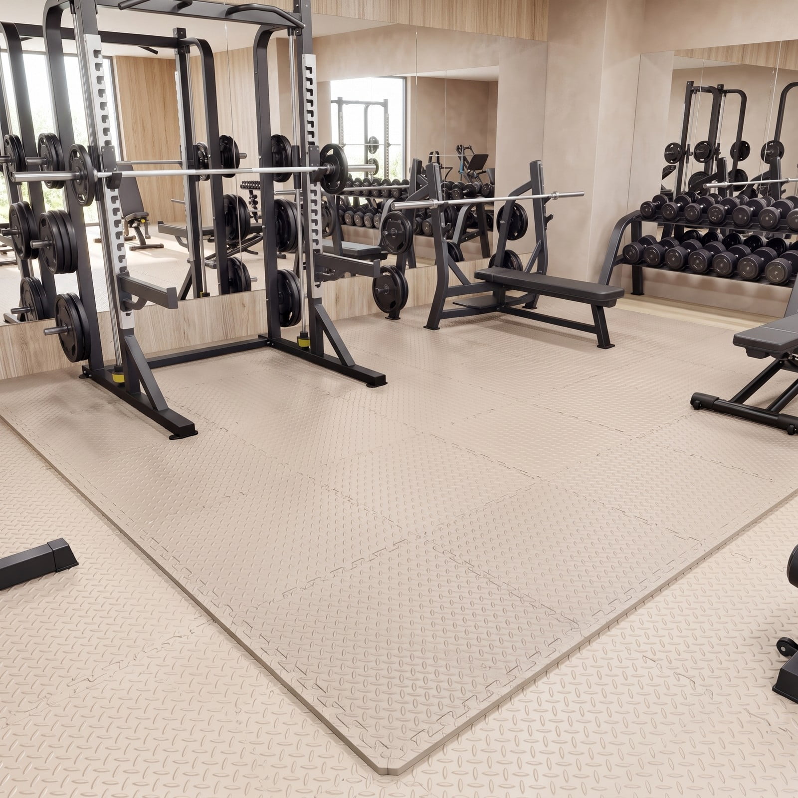 Airfind 12 Tiles Puzzle Exercise Floor Mat with Interlocking EVA Foam and Non-Slip Texture for Home Gym Equipment Protection, Beige