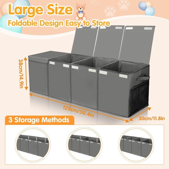 Extra Large Toy Chest, 50"x15"x12" Toy Box for Boys Girls Nursery, Collapsible Sturdy Toy Storage Organizer with Mesh Pockets, Large Toy Chest Storage Boxes Bins Baskets