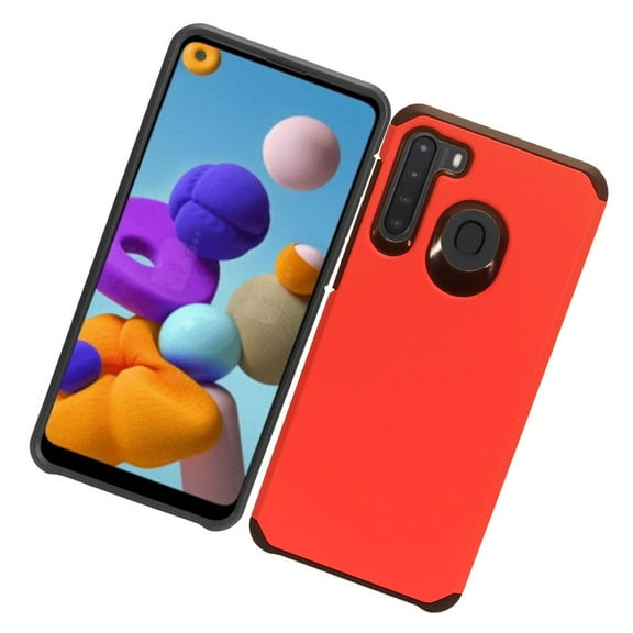 Samsung Galaxy A21 Phone Case Protective Tuff Hybrid Anti-Drop Protection Shockproof Armor Dual Layers Frame Heavy Duty Rubber Rugged Silicone TPU Hard Slim Case RED Cover for Samsung Galaxy A21
