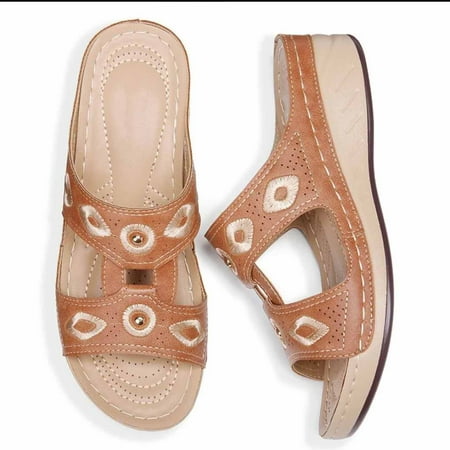 

Sunvit Women s Platform Sandals Casual Wedges Summer Slide Sandals #662 Brown