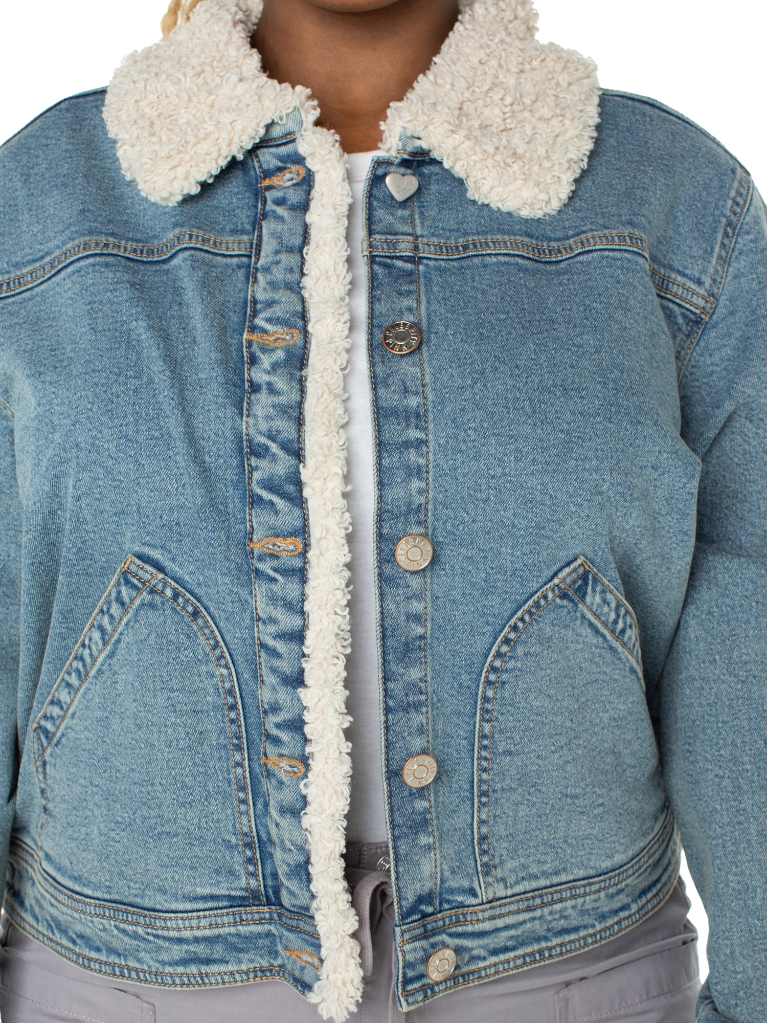 Celebrity Pink Women's and Women's Plus Faux Shearling Denim Jacket, Sizes XS-4X
