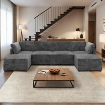 Ovios Oversized Modular Sectional Sofa Couch 130.7 Inch 6 Seater U Shaped Sofa with Ottoman Modern Deep Seat Cloud Corduroy Couches for Living Room,Office, Grey