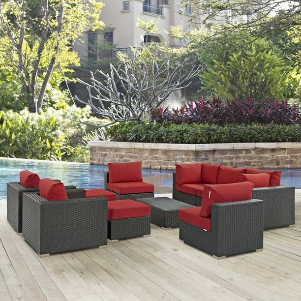 Modway Sojourn 10 Piece Outdoor Patio Sunbrella® Sectional Set, Multiple Colors