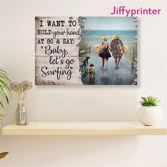 Water Surfing Couple Husband Wife Home Dcor Beach Surfer Poster Wall Art Horizontal 24 x 36 Inch Poster