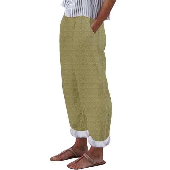 yunLCZ Womens Dress Pants Women' Simple And Fashionable Geometric Texture Cotton Linen Casual Pants
