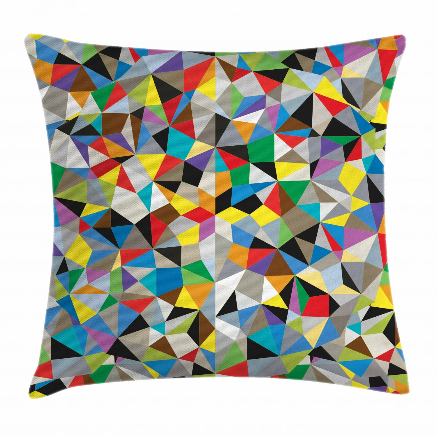Abstract Throw Pillow Cushion Cover, Geometric Chaos Triangular Mosaic Polygonal Fractal