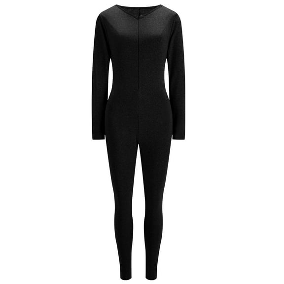 Elainilye Fashion Full Bodysuits for Women Sexy Spice Zip-up Stretchy Bodysuit Long Sleeves and Pants,Black