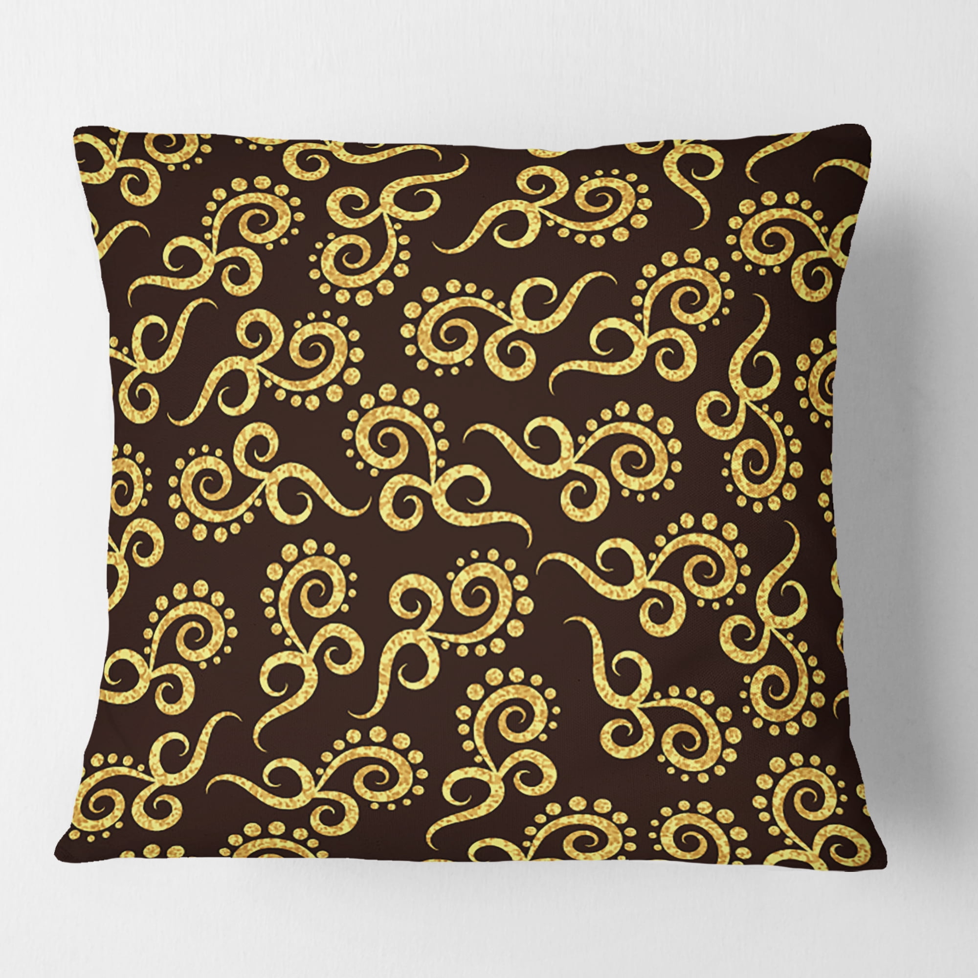 Designart Gold And Black Swirl II' Mid-Century Modern Throw Pillow - 16x16
