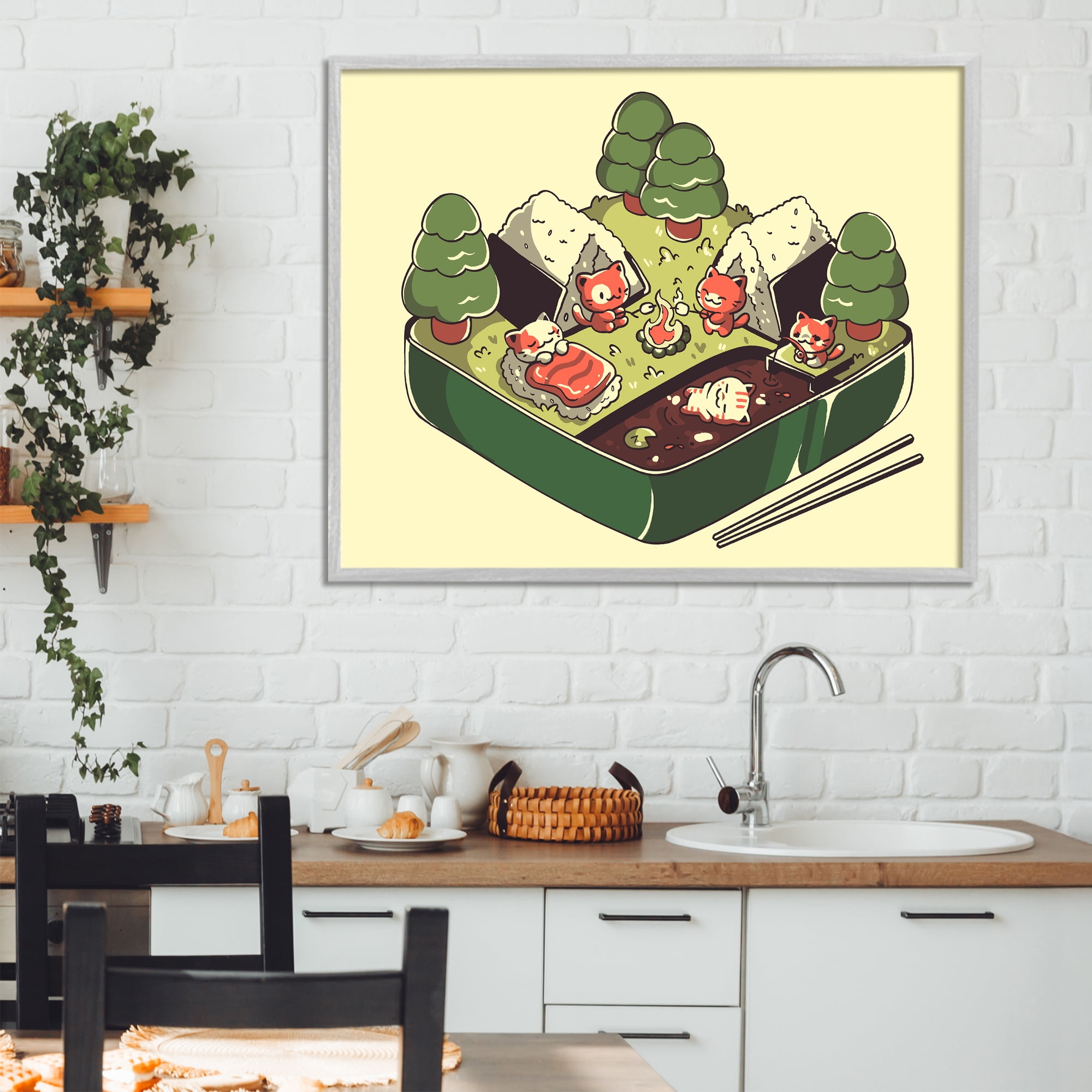 Stupell Industries Kawaii Sushi Camp Bento Gray Framed Giclee Art, design by Tobe Fonseca