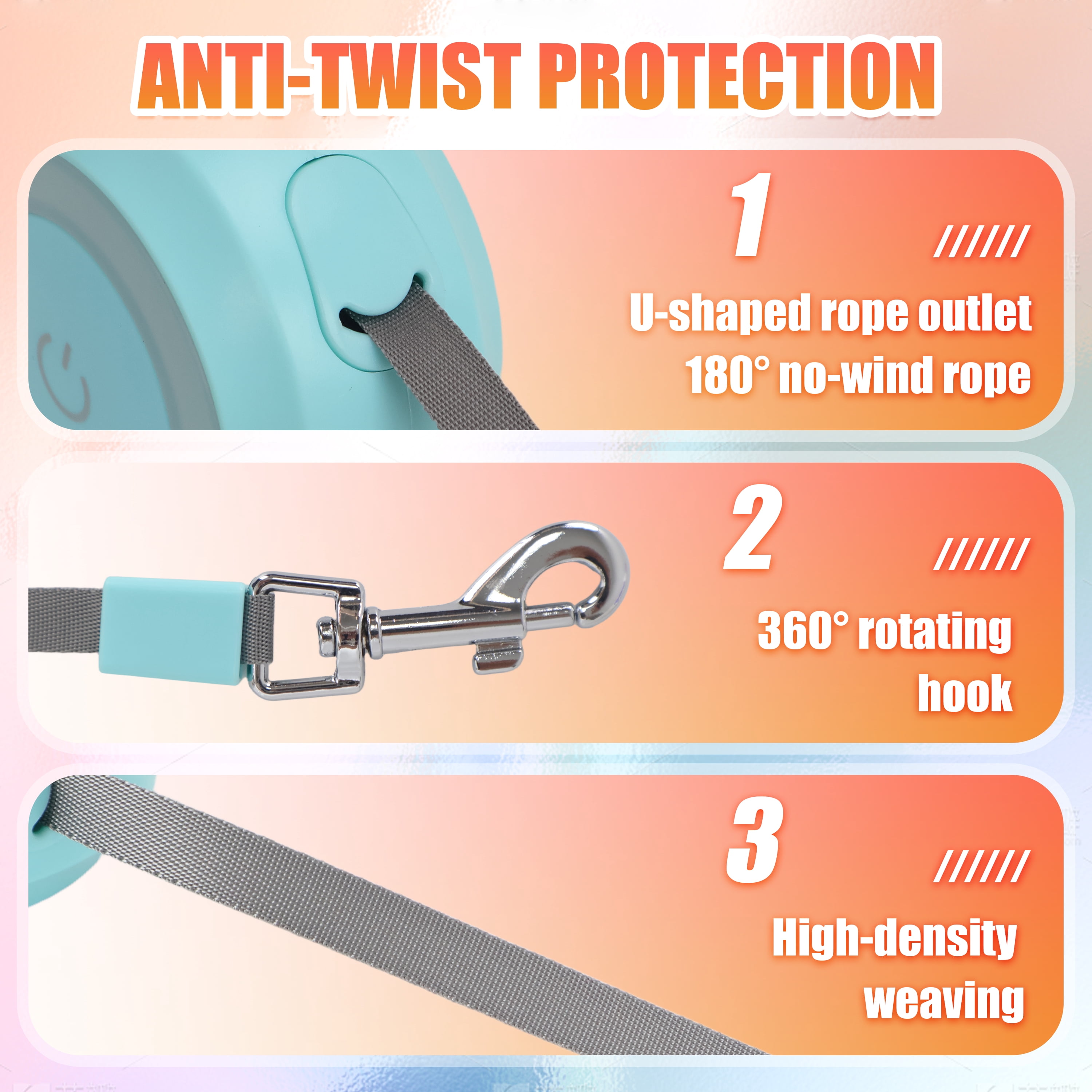 9.8FT Retractable Dog Leash with LED Light, U-Shape Tangle-Free Design & RGB Side Lights, for Small/Medium Dogs Up to 50 lbs (Batteries Not Included)