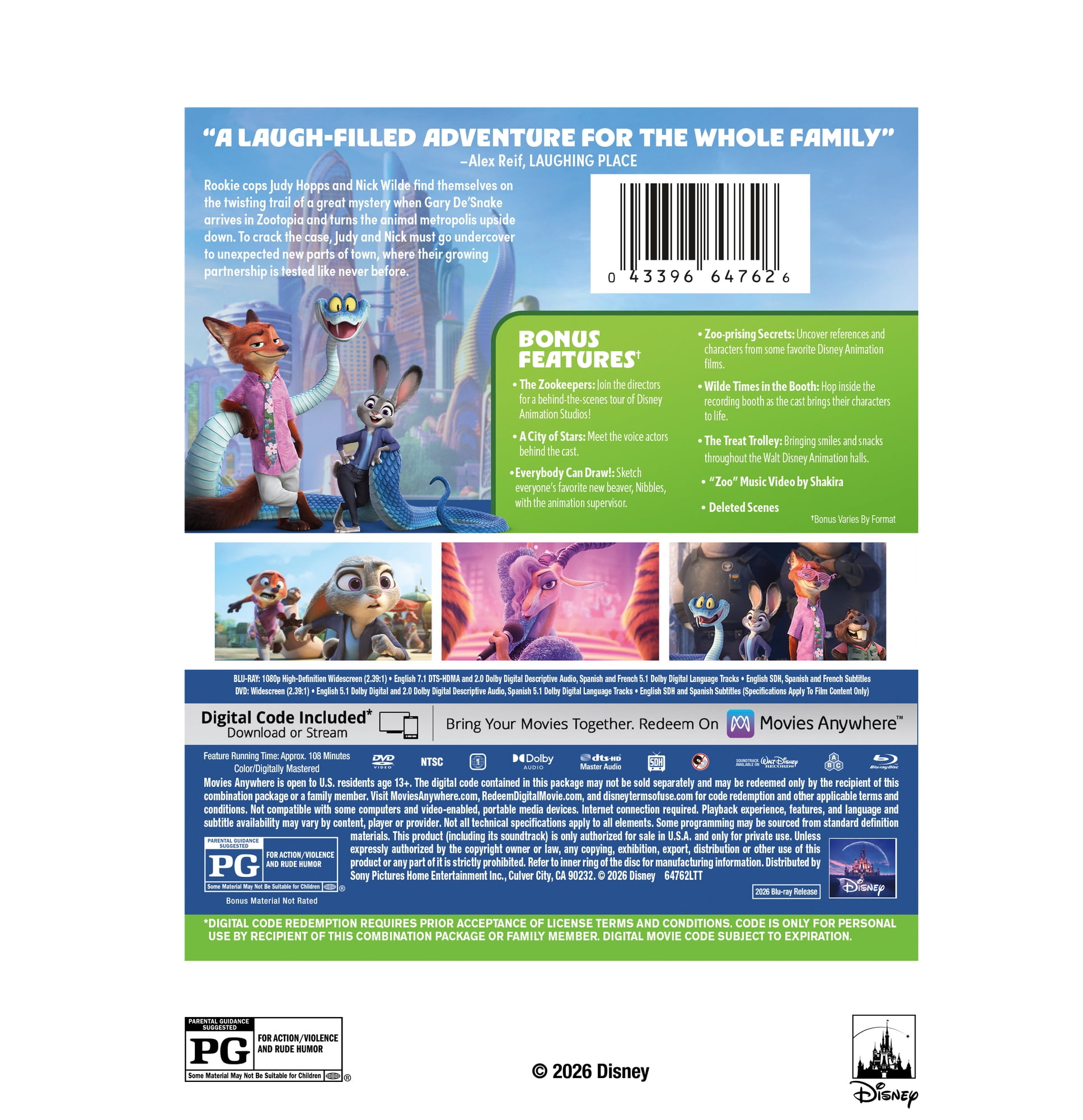 Zootopia 2 -(Blu-ray + Digital Copy) Disney, Adventure, Animated