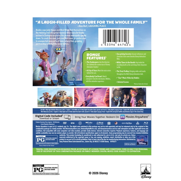 Zootopia 2 -(Blu-ray + Digital Copy) Disney, Adventure, Animated